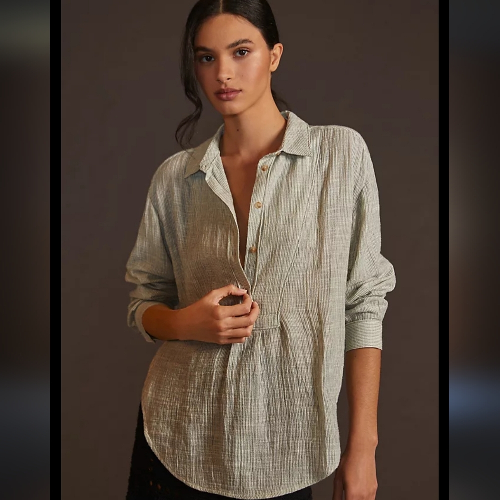 Anthropologie V Neck Popover Shirt - Picture 9 of 11